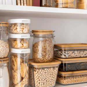 do it yourself pest control niagara - a shelf full of food in sealed storage containers
